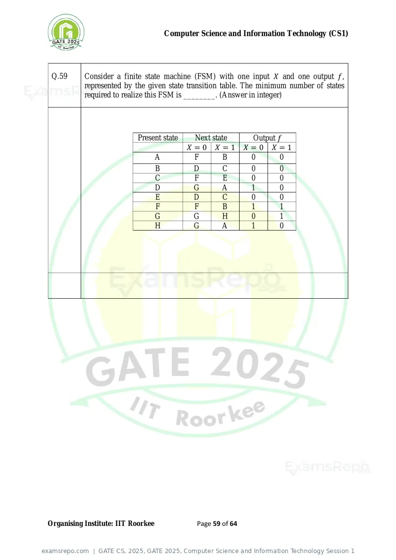 GATE CS 2025 question paper, GATE 2025, Computer Science and Information Technology Session 1, page 59 of 64