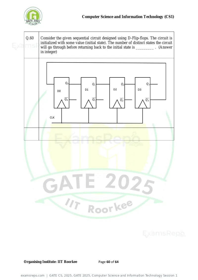 GATE CS 2025 question paper, GATE 2025, Computer Science and Information Technology Session 1, page 60 of 64