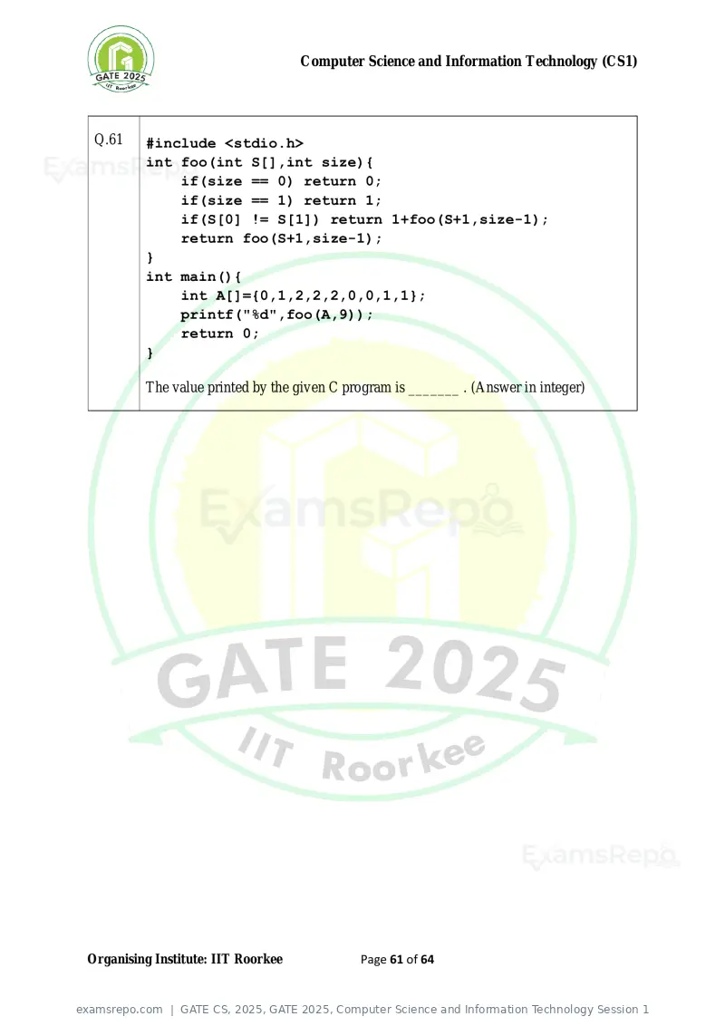 GATE CS 2025 question paper, GATE 2025, Computer Science and Information Technology Session 1, page 61 of 64