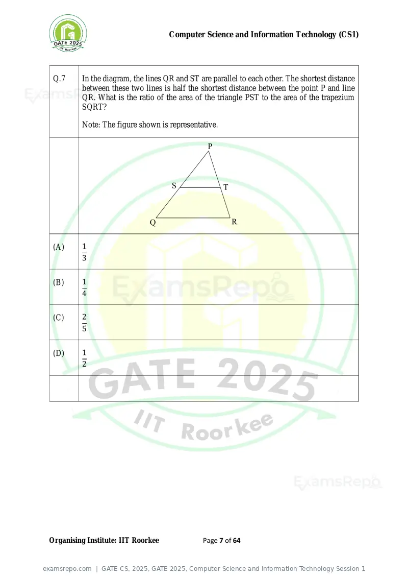 GATE CS 2025 question paper, GATE 2025, Computer Science and Information Technology Session 1, page 7 of 64