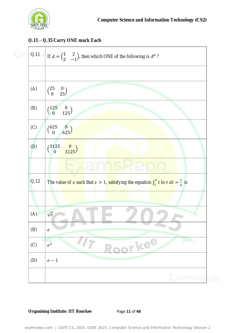 GATE CS 2025 question paper, GATE 2025, Computer Science and Information Technology Session 2, page 11 of 48