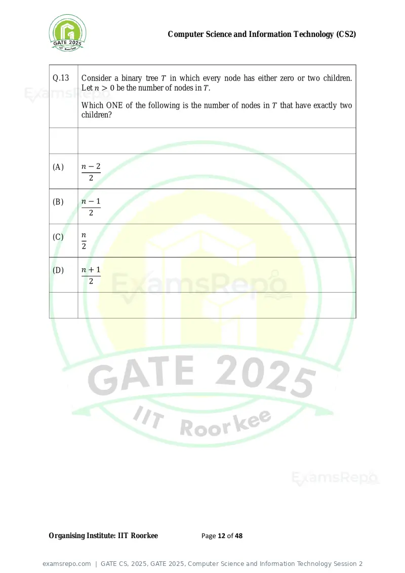 GATE CS 2025 question paper, GATE 2025, Computer Science and Information Technology Session 2, page 12 of 48