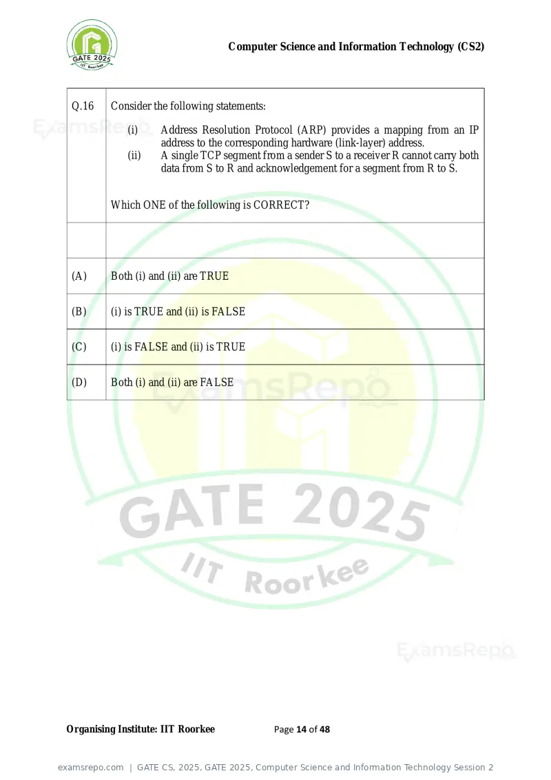 GATE CS 2025 question paper, GATE 2025, Computer Science and Information Technology Session 2, page 14 of 48