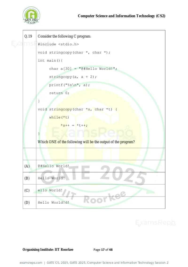 GATE CS 2025 question paper, GATE 2025, Computer Science and Information Technology Session 2, page 17 of 48