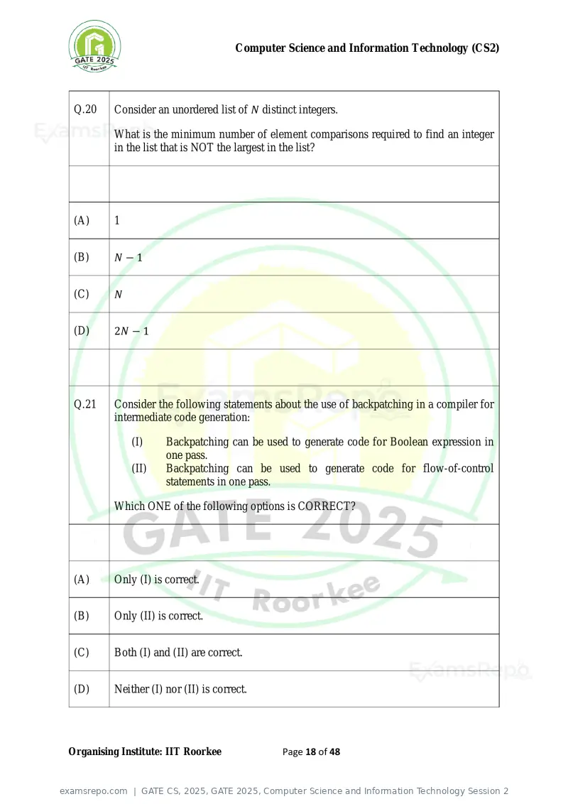GATE CS 2025 question paper, GATE 2025, Computer Science and Information Technology Session 2, page 18 of 48