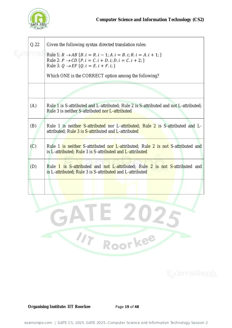 GATE CS 2025 question paper, GATE 2025, Computer Science and Information Technology Session 2, page 19 of 48