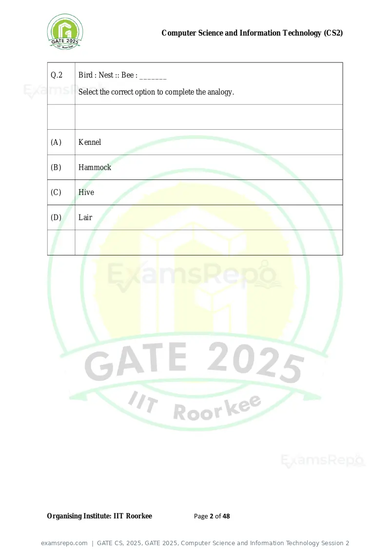 GATE CS 2025 question paper, GATE 2025, Computer Science and Information Technology Session 2, page 2 of 48