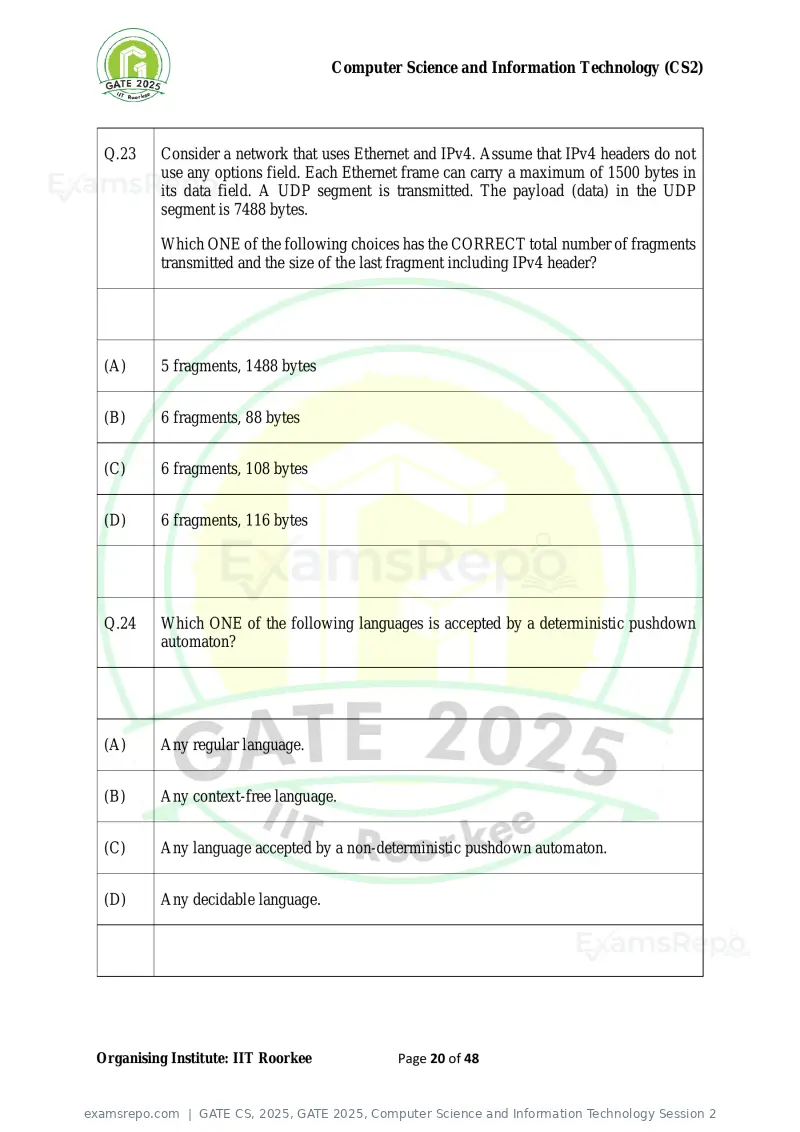 GATE CS 2025 question paper, GATE 2025, Computer Science and Information Technology Session 2, page 20 of 48