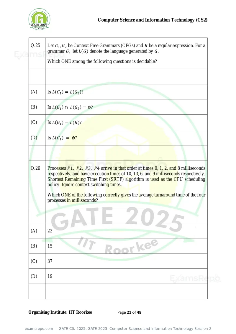GATE CS 2025 question paper, GATE 2025, Computer Science and Information Technology Session 2, page 21 of 48