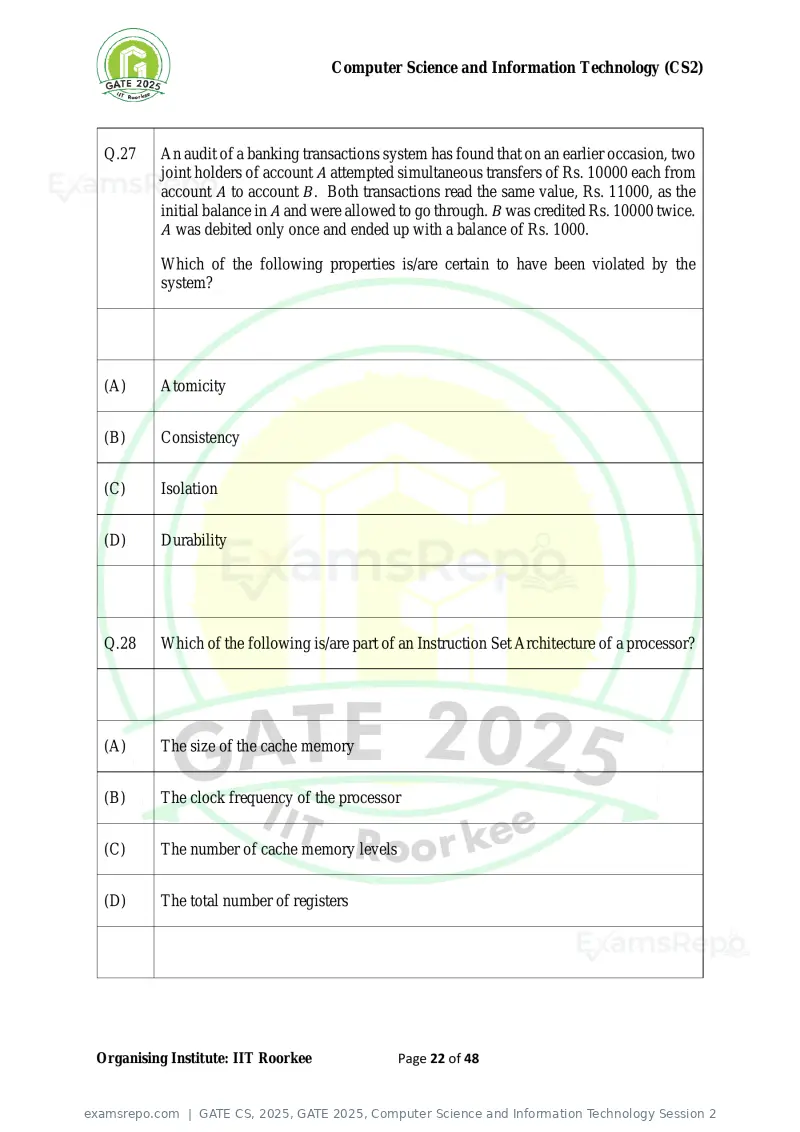 GATE CS 2025 question paper, GATE 2025, Computer Science and Information Technology Session 2, page 22 of 48
