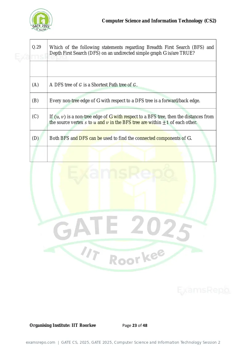 GATE CS 2025 question paper, GATE 2025, Computer Science and Information Technology Session 2, page 23 of 48