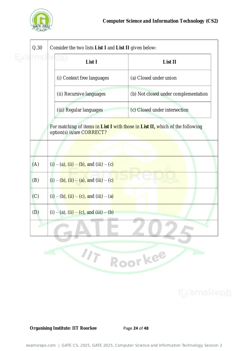GATE CS 2025 question paper, GATE 2025, Computer Science and Information Technology Session 2, page 24 of 48