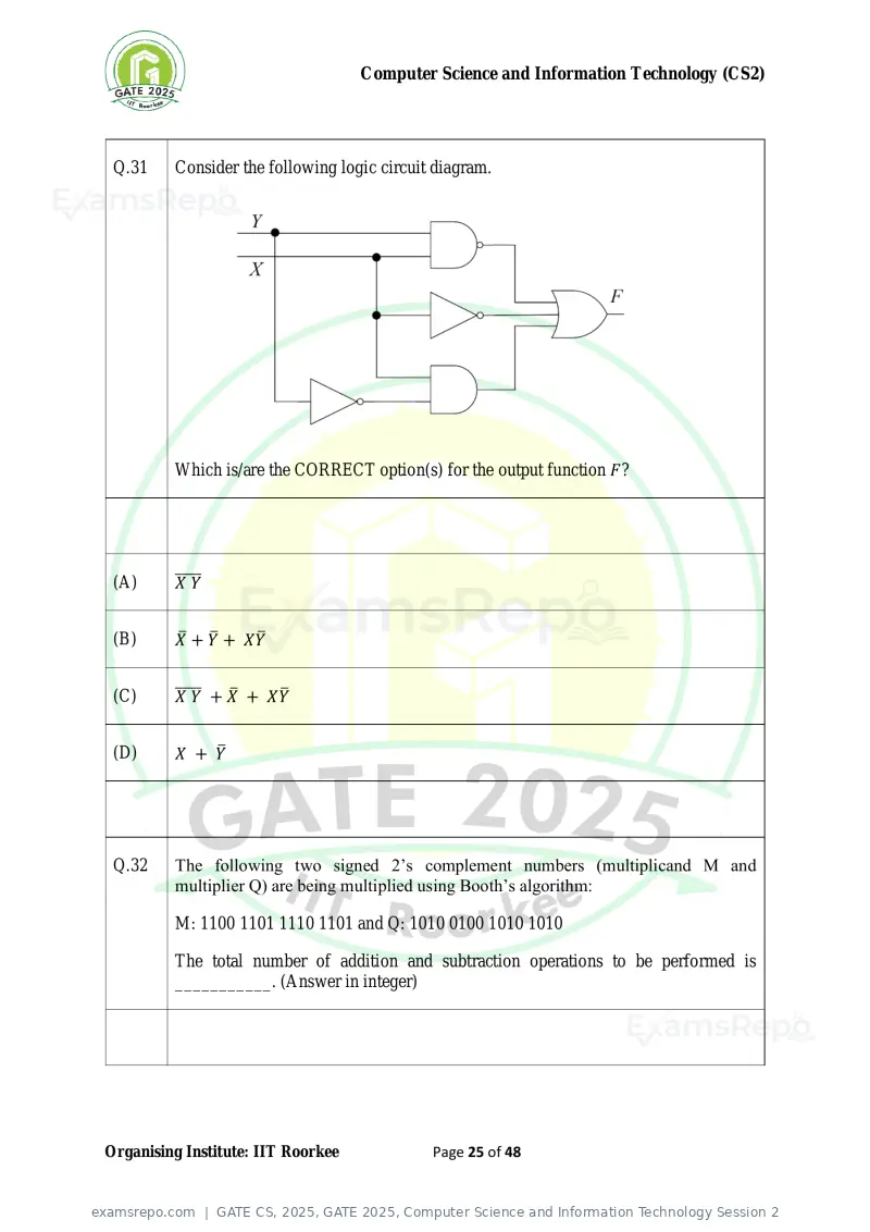 GATE CS 2025 question paper, GATE 2025, Computer Science and Information Technology Session 2, page 25 of 48