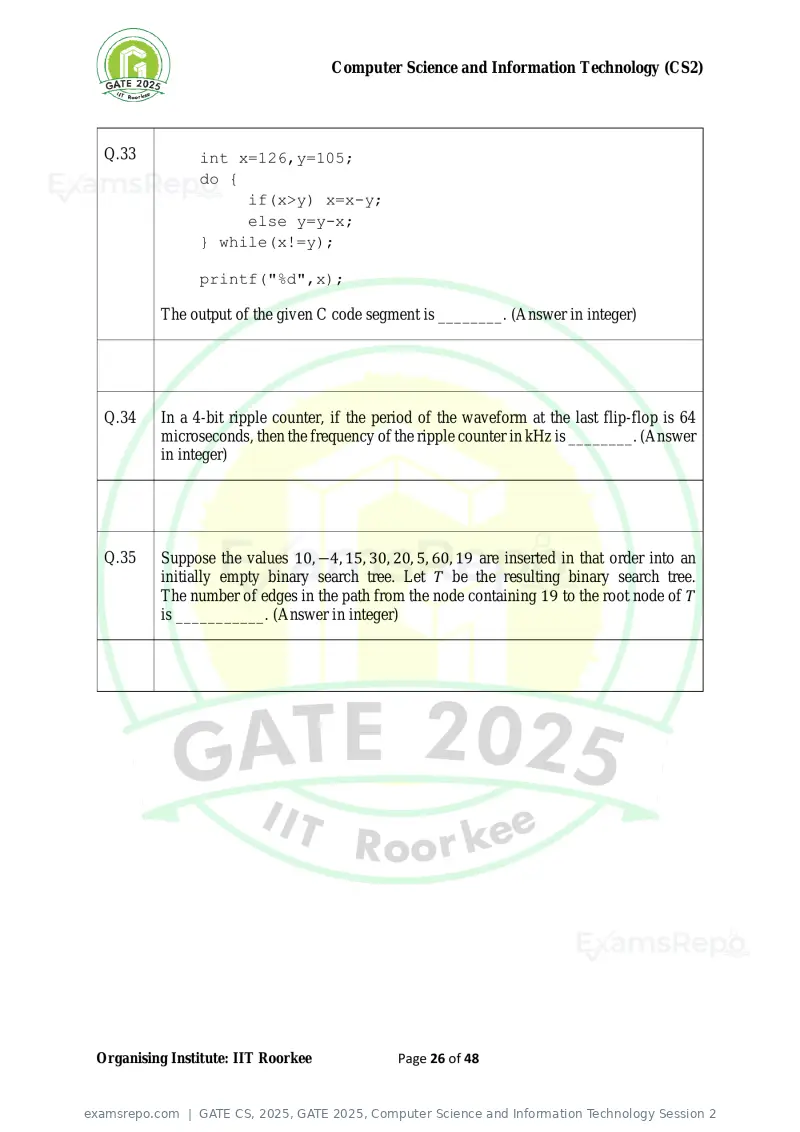GATE CS 2025 question paper, GATE 2025, Computer Science and Information Technology Session 2, page 26 of 48