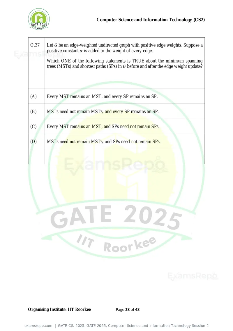 GATE CS 2025 question paper, GATE 2025, Computer Science and Information Technology Session 2, page 28 of 48