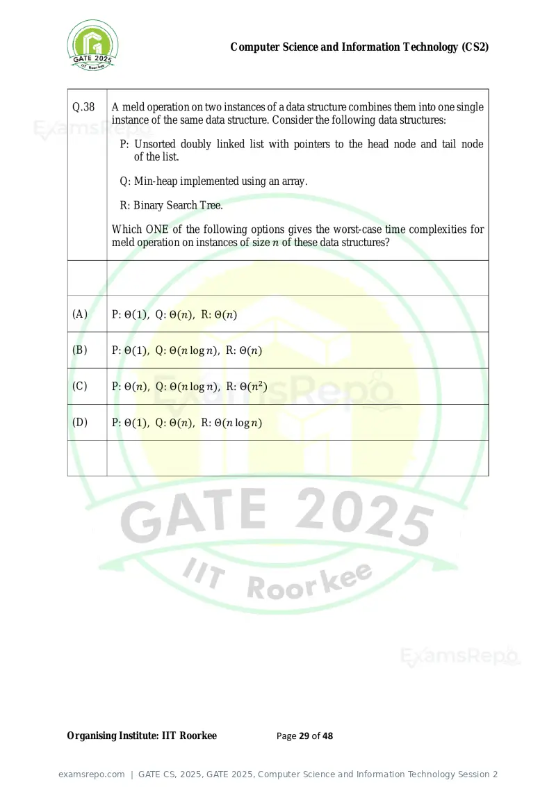 GATE CS 2025 question paper, GATE 2025, Computer Science and Information Technology Session 2, page 29 of 48