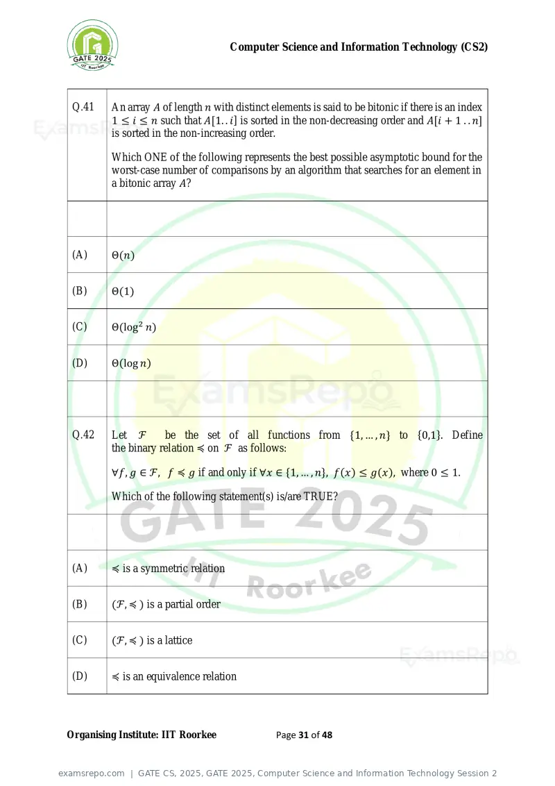 GATE CS 2025 question paper, GATE 2025, Computer Science and Information Technology Session 2, page 31 of 48