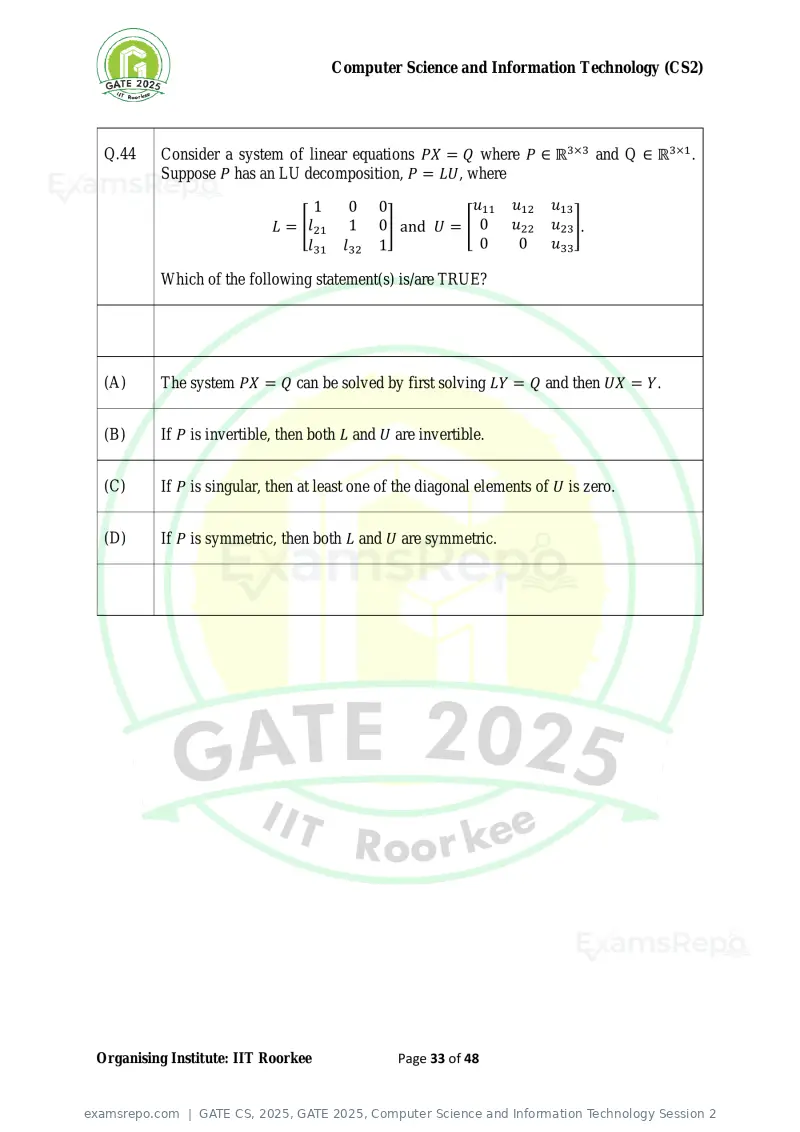 GATE CS 2025 question paper, GATE 2025, Computer Science and Information Technology Session 2, page 33 of 48