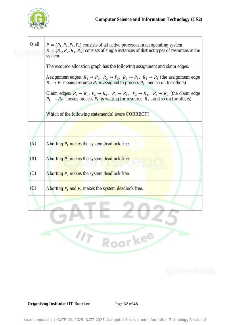 GATE CS 2025 question paper, GATE 2025, Computer Science and Information Technology Session 2, page 37 of 48
