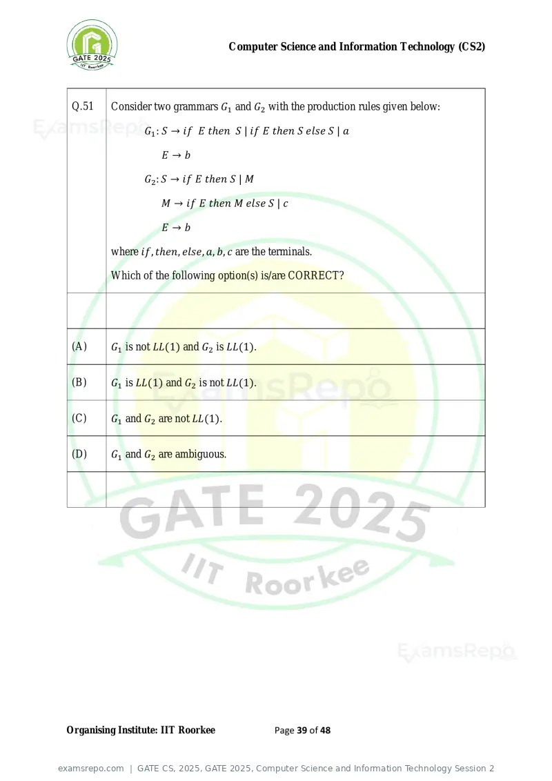 GATE CS 2025 question paper, GATE 2025, Computer Science and Information Technology Session 2, page 39 of 48