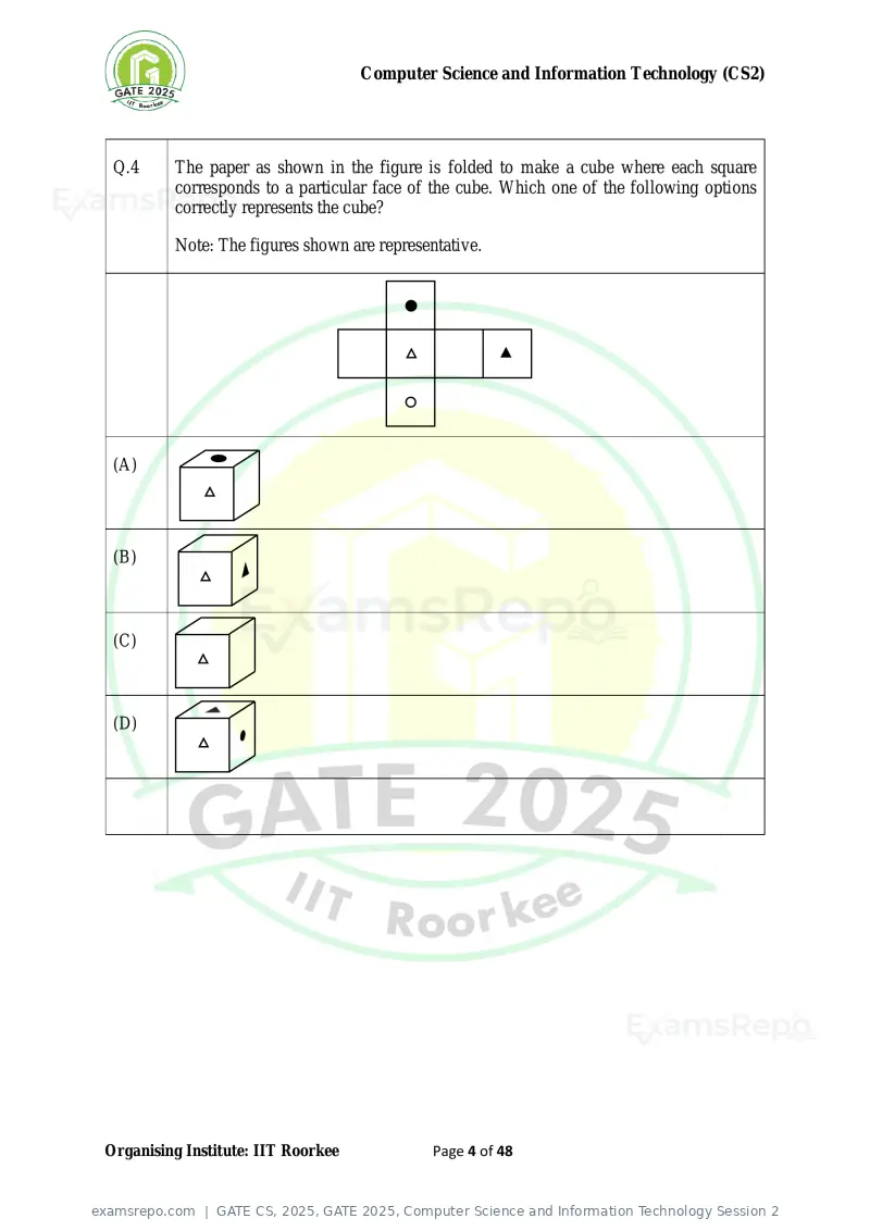 GATE CS 2025 question paper, GATE 2025, Computer Science and Information Technology Session 2, page 4 of 48