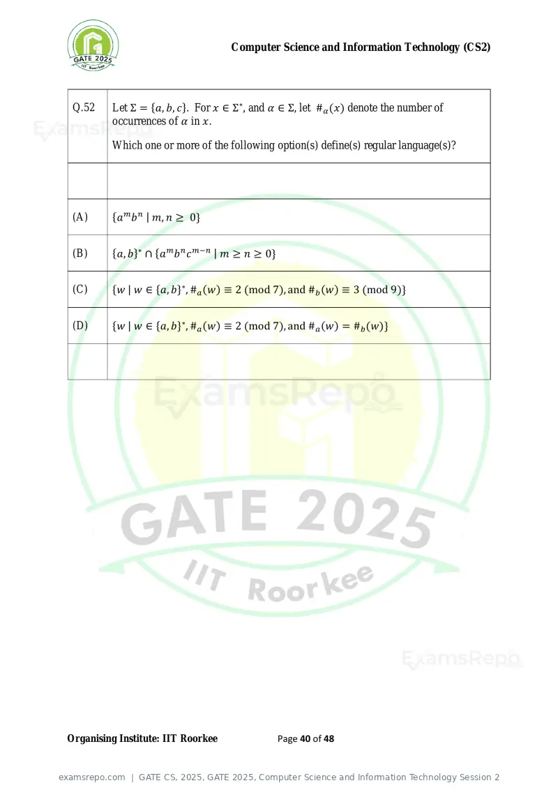 GATE CS 2025 question paper, GATE 2025, Computer Science and Information Technology Session 2, page 40 of 48