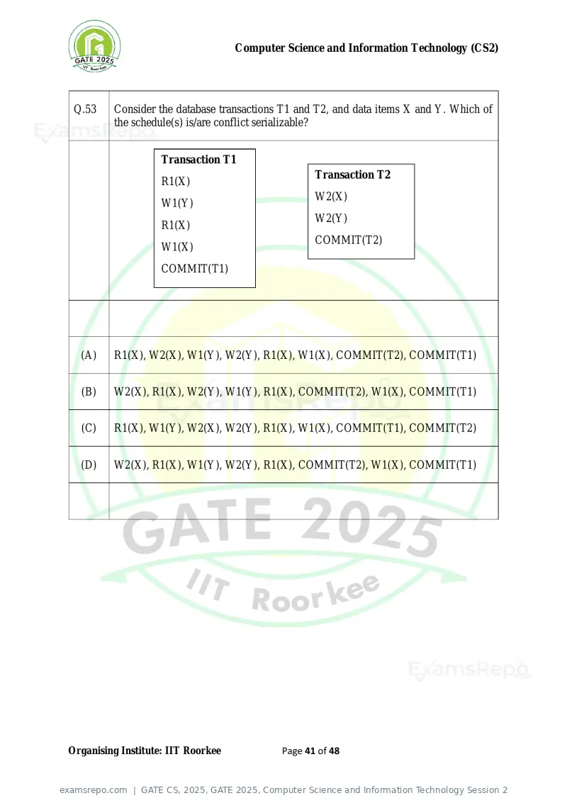 GATE CS 2025 question paper, GATE 2025, Computer Science and Information Technology Session 2, page 41 of 48