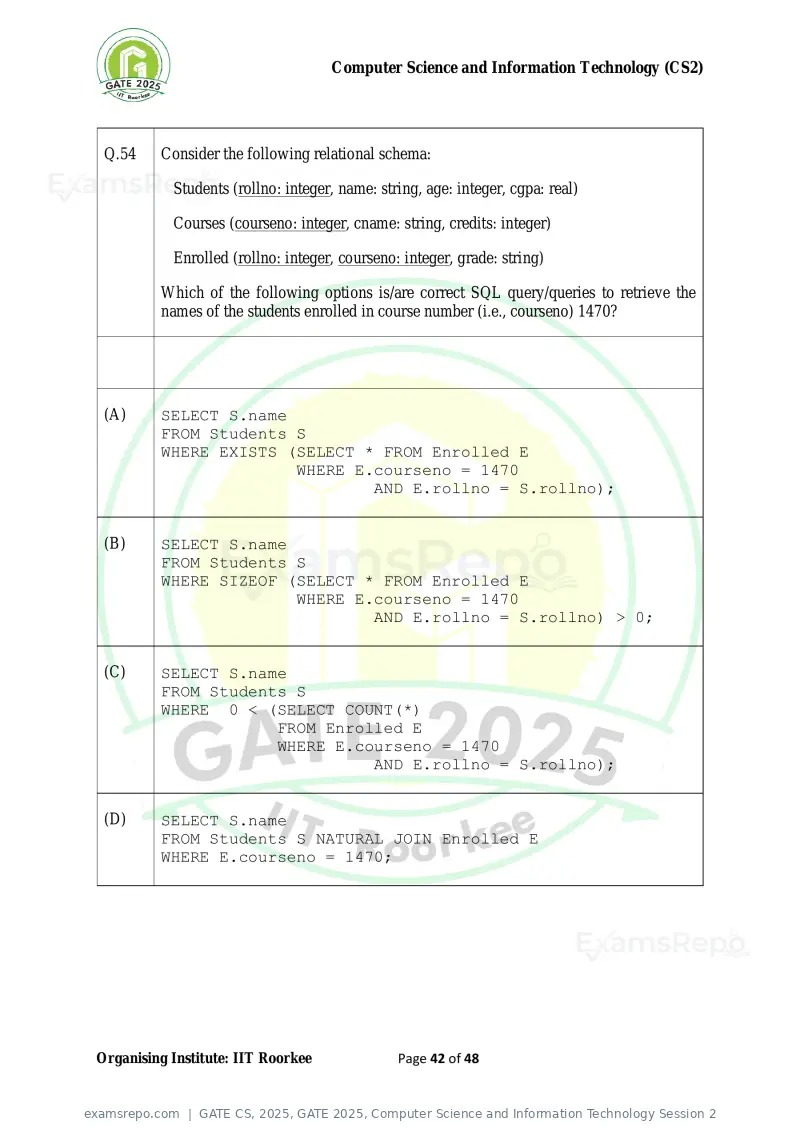 GATE CS 2025 question paper, GATE 2025, Computer Science and Information Technology Session 2, page 42 of 48