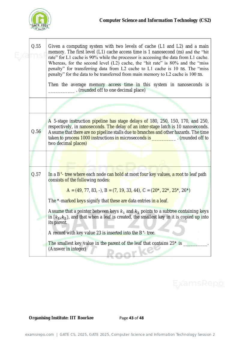 GATE CS 2025 question paper, GATE 2025, Computer Science and Information Technology Session 2, page 43 of 48