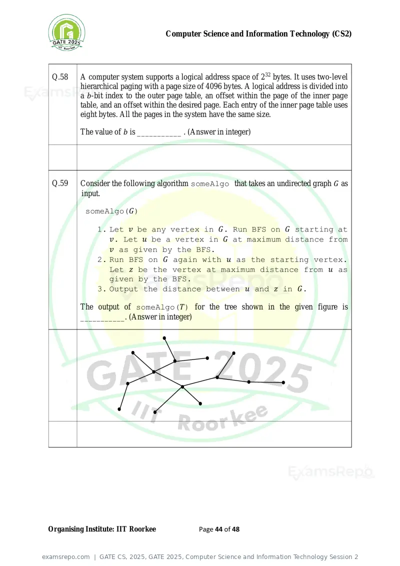 GATE CS 2025 question paper, GATE 2025, Computer Science and Information Technology Session 2, page 44 of 48