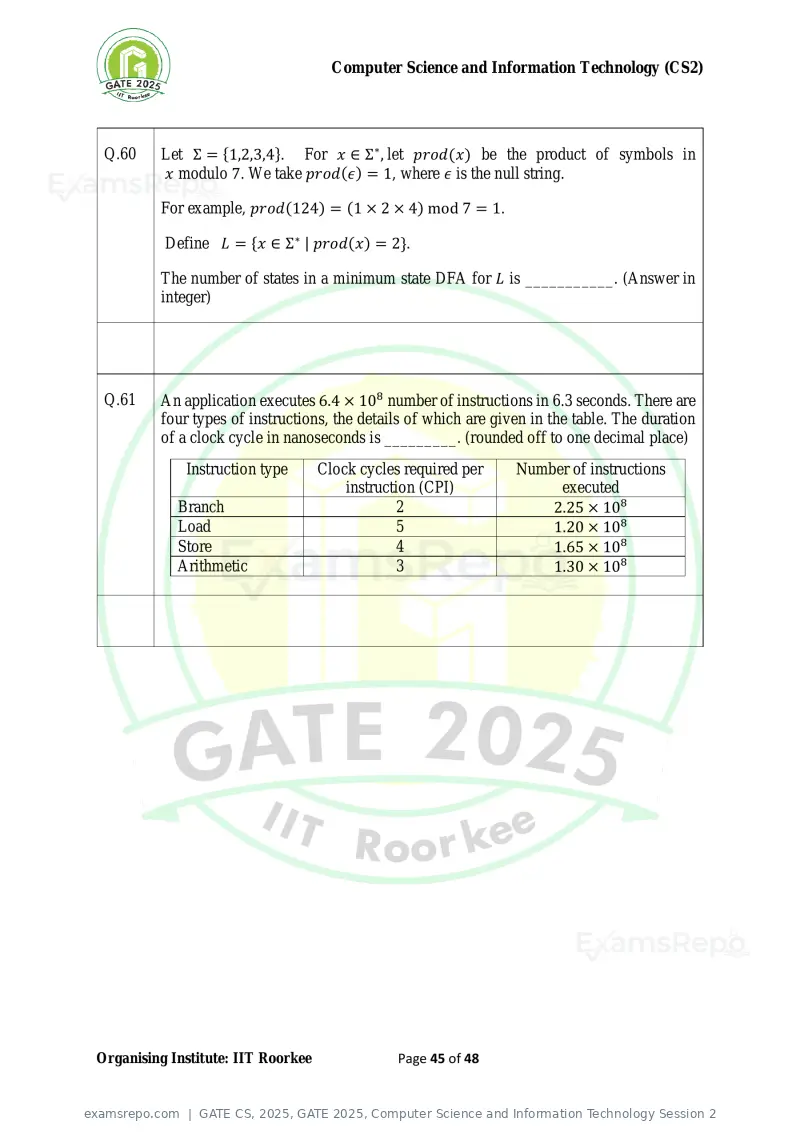 GATE CS 2025 question paper, GATE 2025, Computer Science and Information Technology Session 2, page 45 of 48