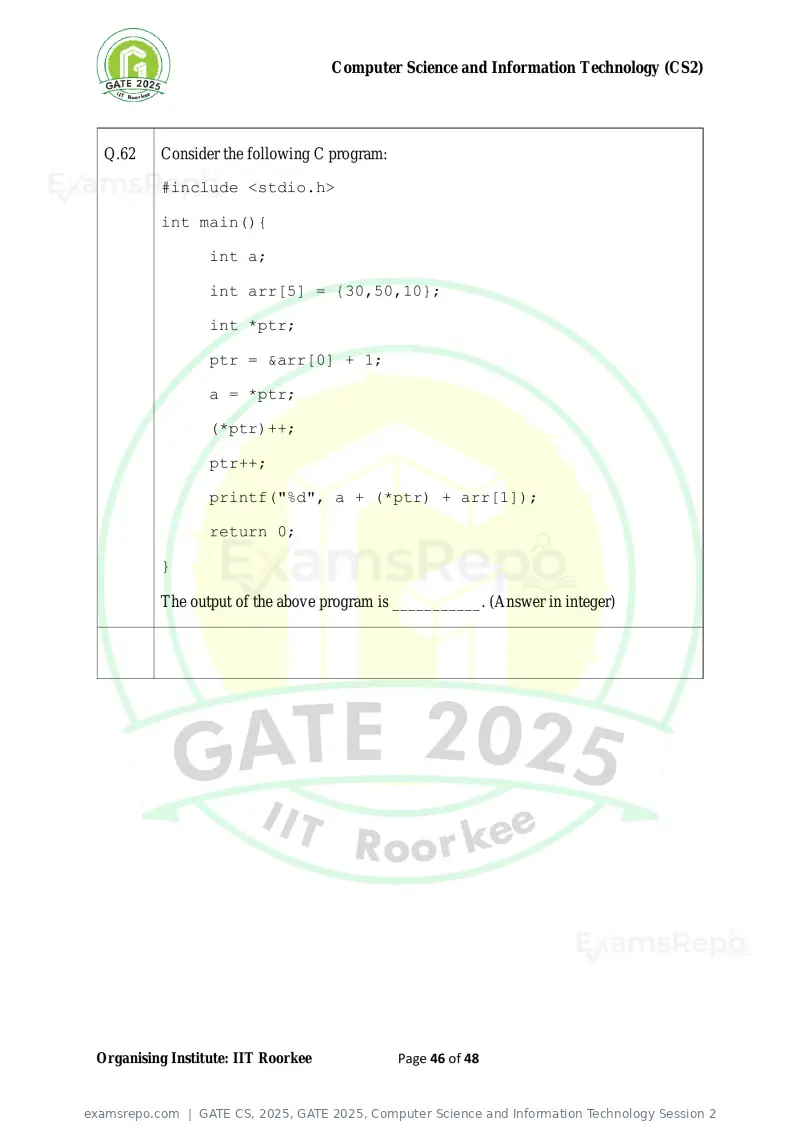 GATE CS 2025 question paper, GATE 2025, Computer Science and Information Technology Session 2, page 46 of 48