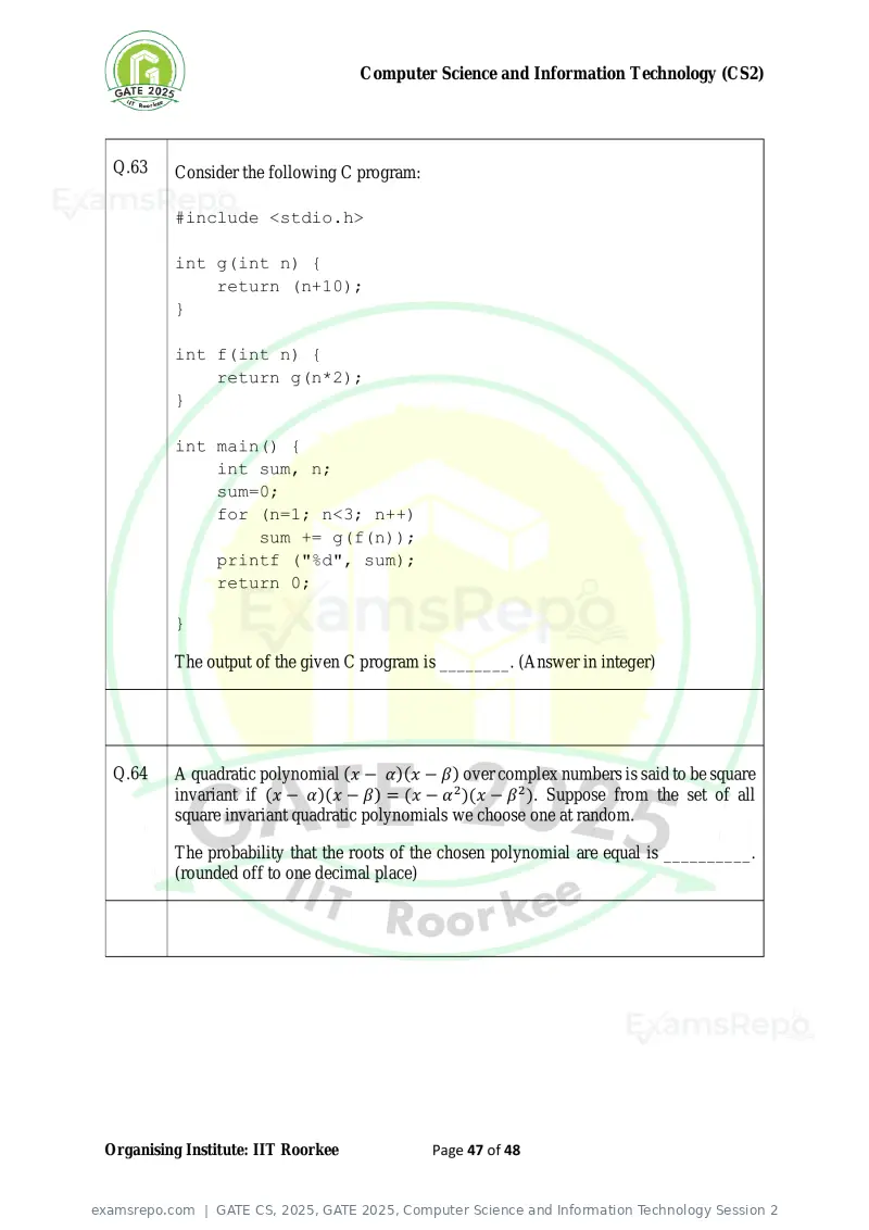 GATE CS 2025 question paper, GATE 2025, Computer Science and Information Technology Session 2, page 47 of 48