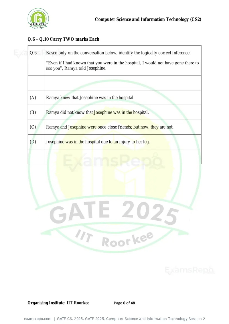 GATE CS 2025 question paper, GATE 2025, Computer Science and Information Technology Session 2, page 6 of 48