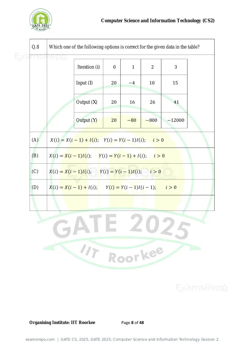 GATE CS 2025 question paper, GATE 2025, Computer Science and Information Technology Session 2, page 8 of 48