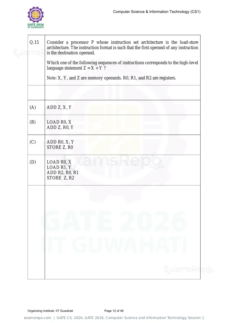 GATE CS 2026 question paper, GATE 2026, Computer Science and Information Technology Session 1, page 12 of 46