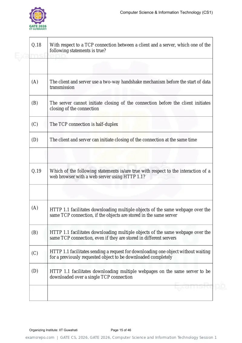 GATE CS 2026 question paper, GATE 2026, Computer Science and Information Technology Session 1, page 15 of 46