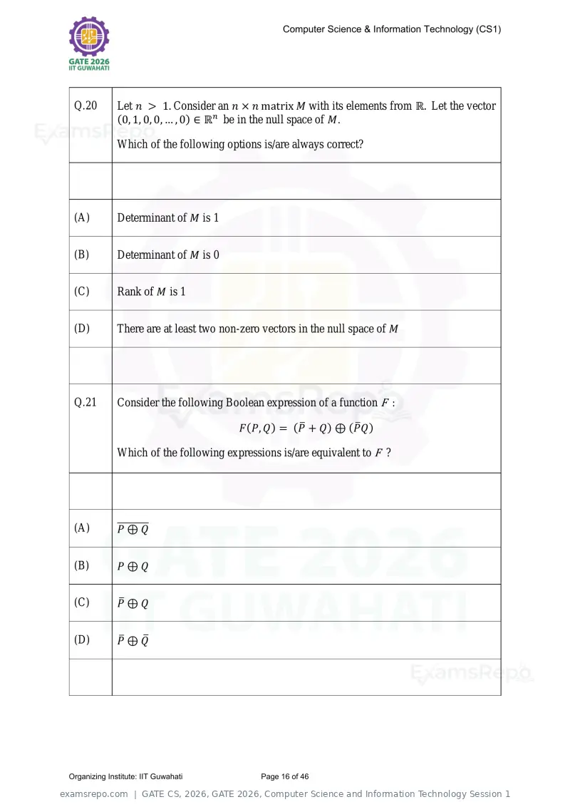 GATE CS 2026 question paper, GATE 2026, Computer Science and Information Technology Session 1, page 16 of 46
