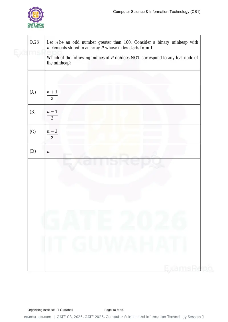 GATE CS 2026 question paper, GATE 2026, Computer Science and Information Technology Session 1, page 18 of 46
