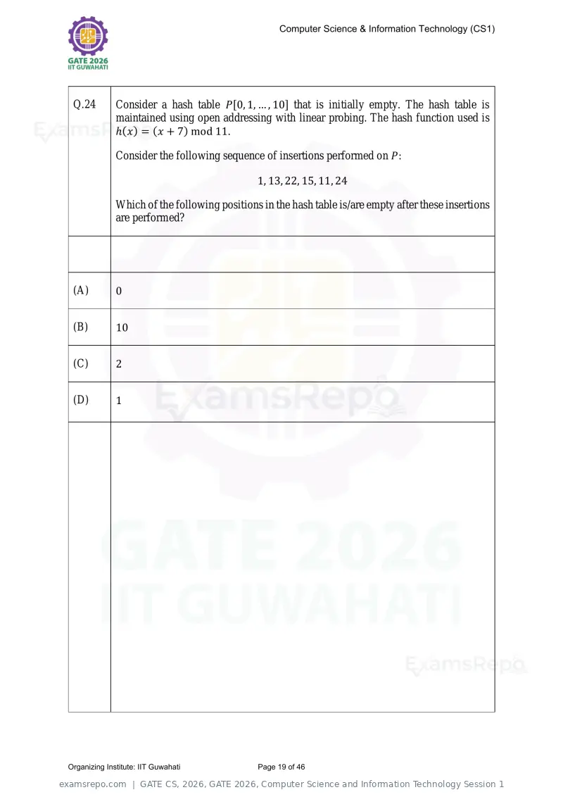 GATE CS 2026 question paper, GATE 2026, Computer Science and Information Technology Session 1, page 19 of 46