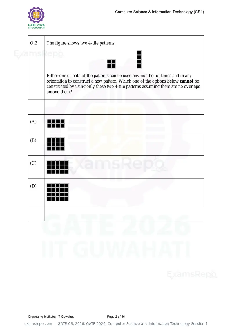 GATE CS 2026 question paper, GATE 2026, Computer Science and Information Technology Session 1, page 2 of 46