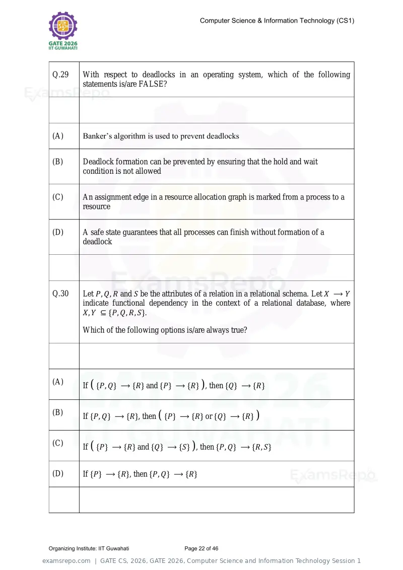 GATE CS 2026 question paper, GATE 2026, Computer Science and Information Technology Session 1, page 22 of 46