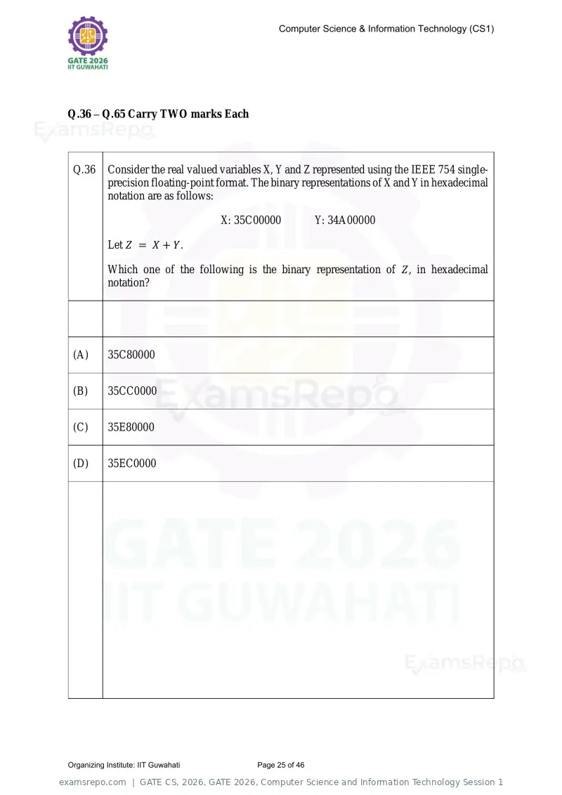 GATE CS 2026 question paper, GATE 2026, Computer Science and Information Technology Session 1, page 25 of 46