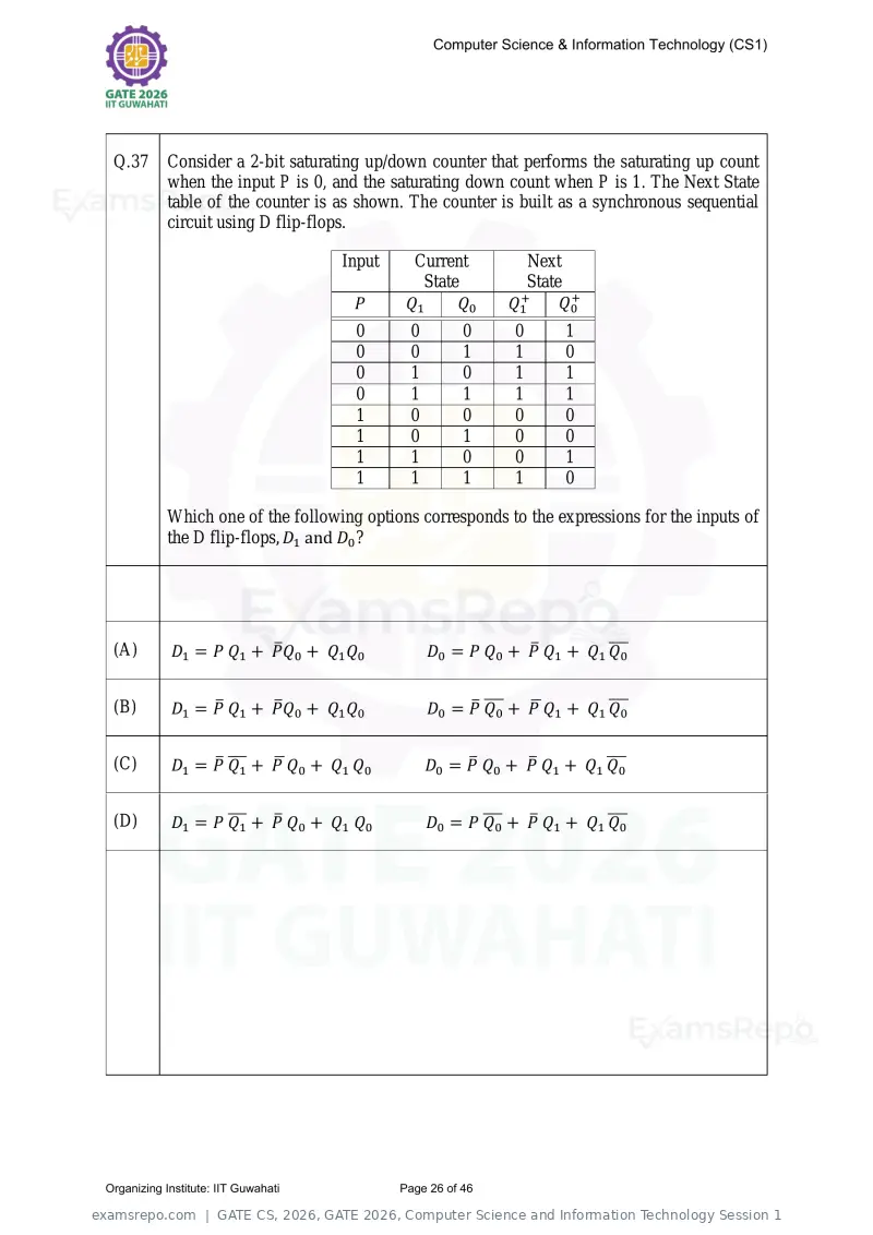 GATE CS 2026 question paper, GATE 2026, Computer Science and Information Technology Session 1, page 26 of 46