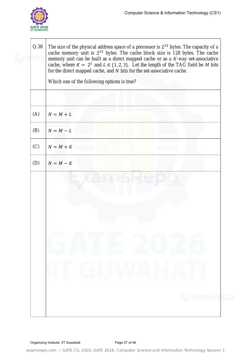 GATE CS 2026 question paper, GATE 2026, Computer Science and Information Technology Session 1, page 27 of 46
