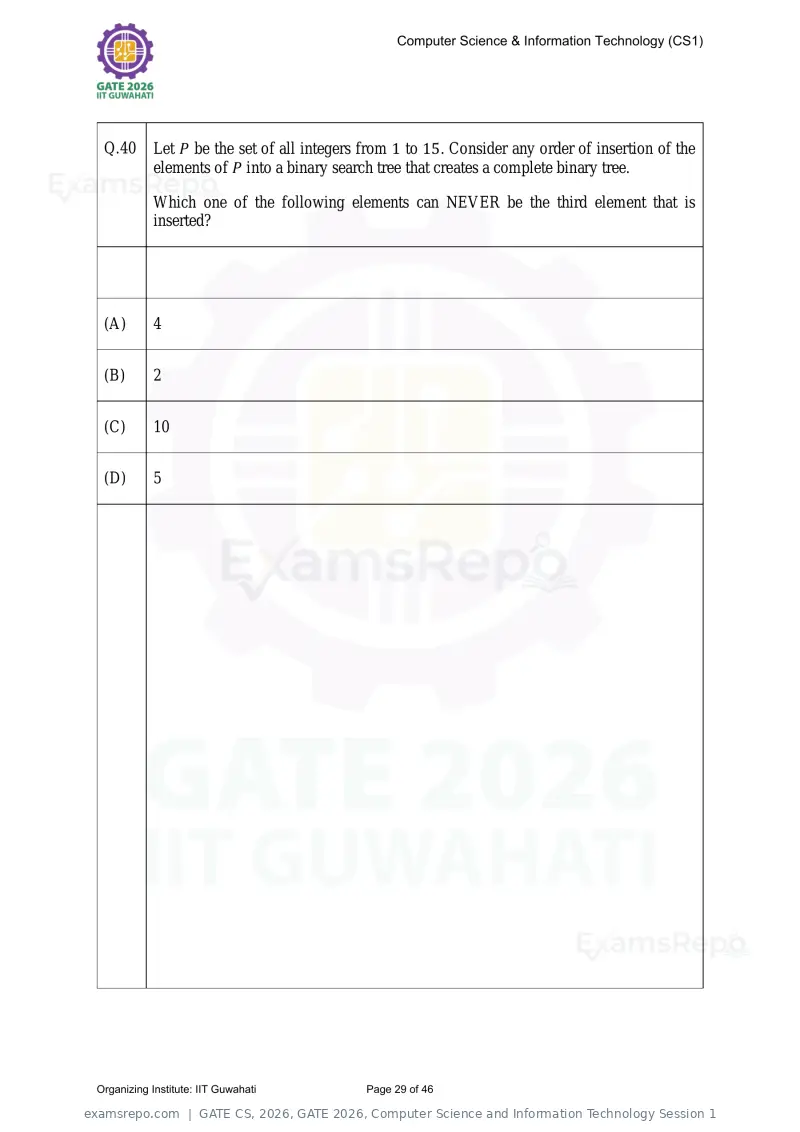 GATE CS 2026 question paper, GATE 2026, Computer Science and Information Technology Session 1, page 29 of 46