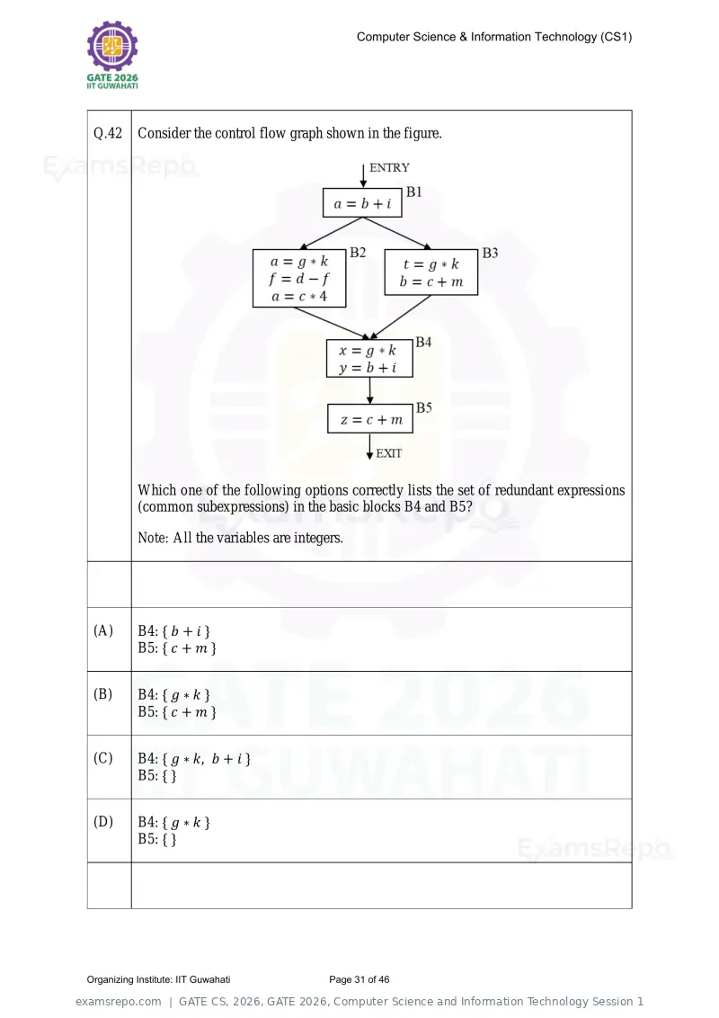 GATE CS 2026 question paper, GATE 2026, Computer Science and Information Technology Session 1, page 31 of 46