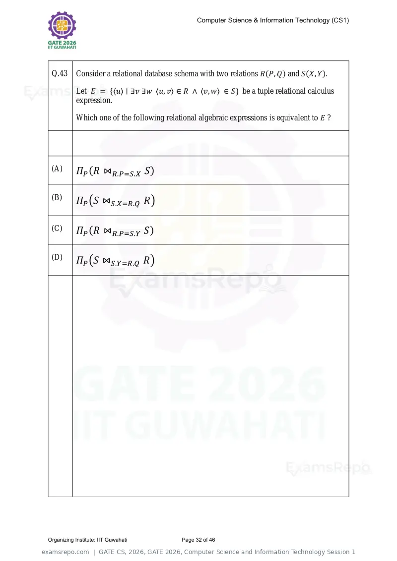 GATE CS 2026 question paper, GATE 2026, Computer Science and Information Technology Session 1, page 32 of 46