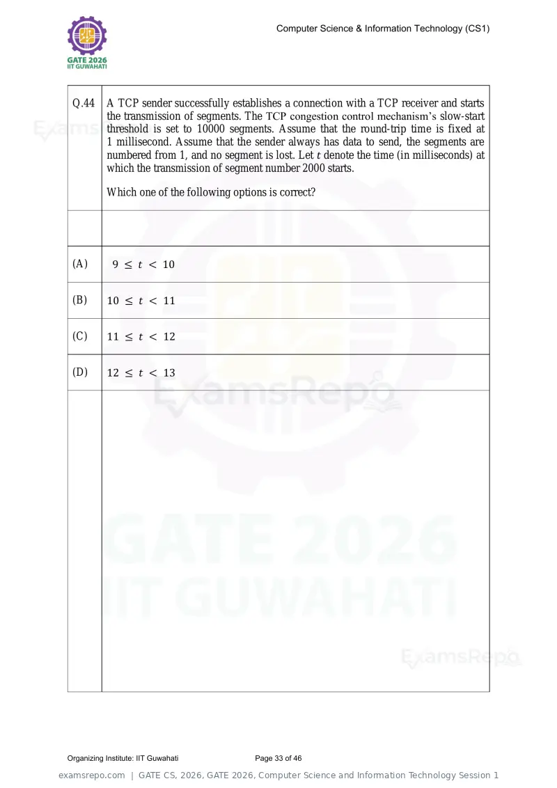 GATE CS 2026 question paper, GATE 2026, Computer Science and Information Technology Session 1, page 33 of 46