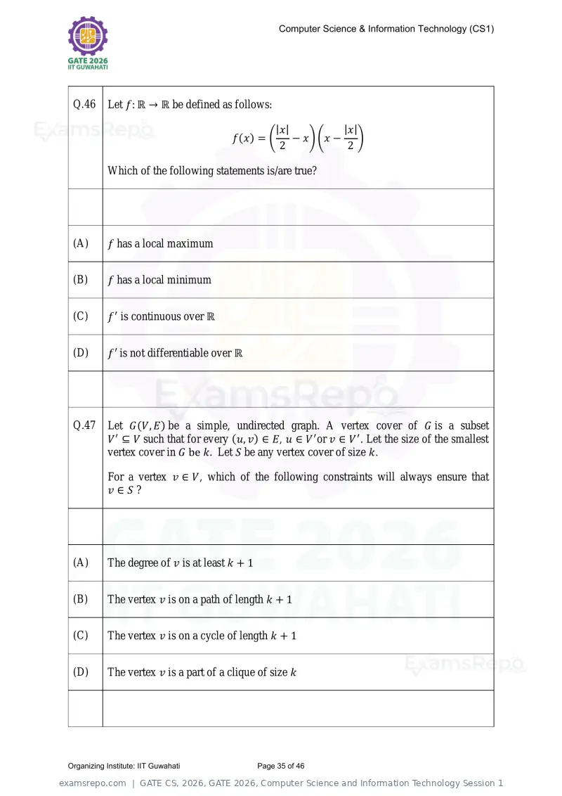 GATE CS 2026 question paper, GATE 2026, Computer Science and Information Technology Session 1, page 35 of 46